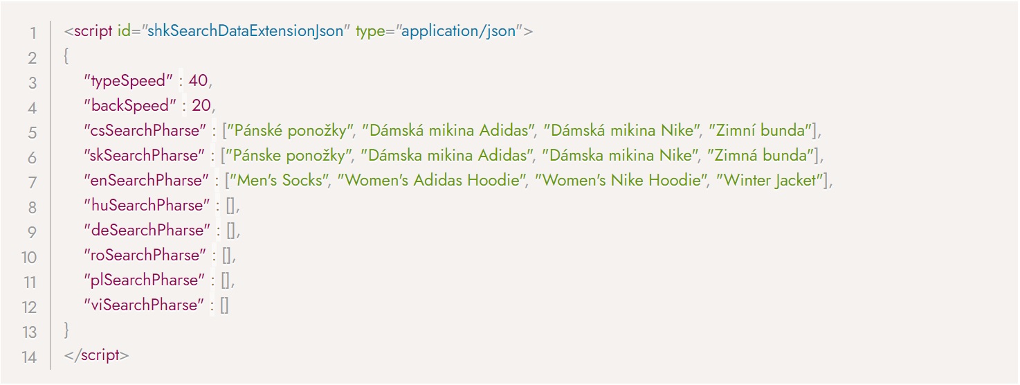 screen kódu s nastavením