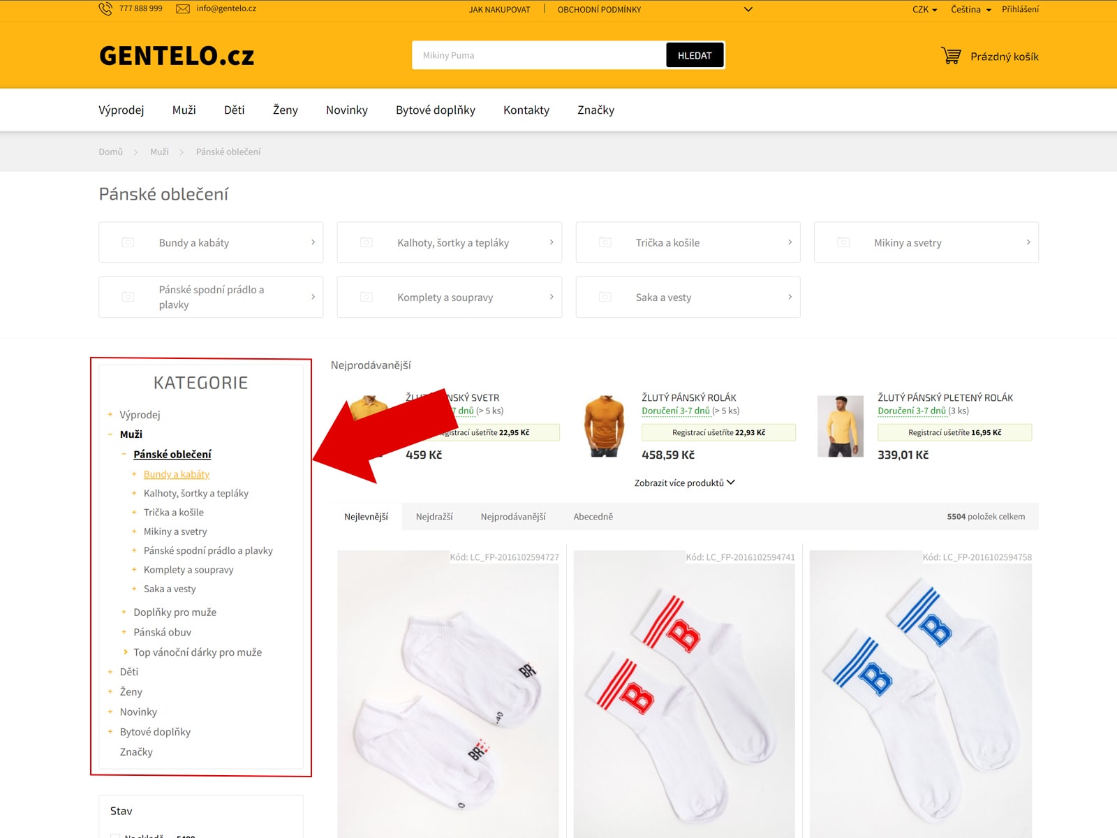 Grafická úprava výpisu kategorií ve sloupci GENTELO